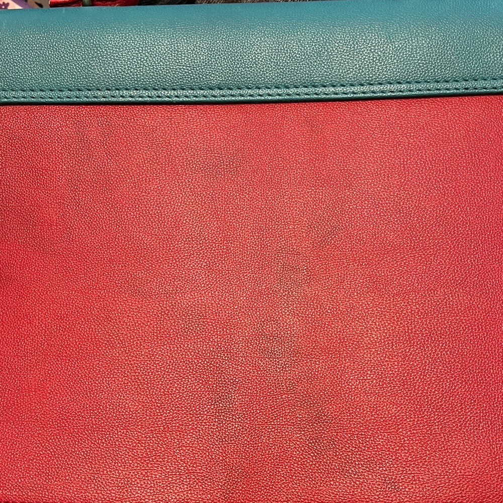 Elvy Colorblock Leather Crossbody Satchel Teal & Red - Picture 11 of 11